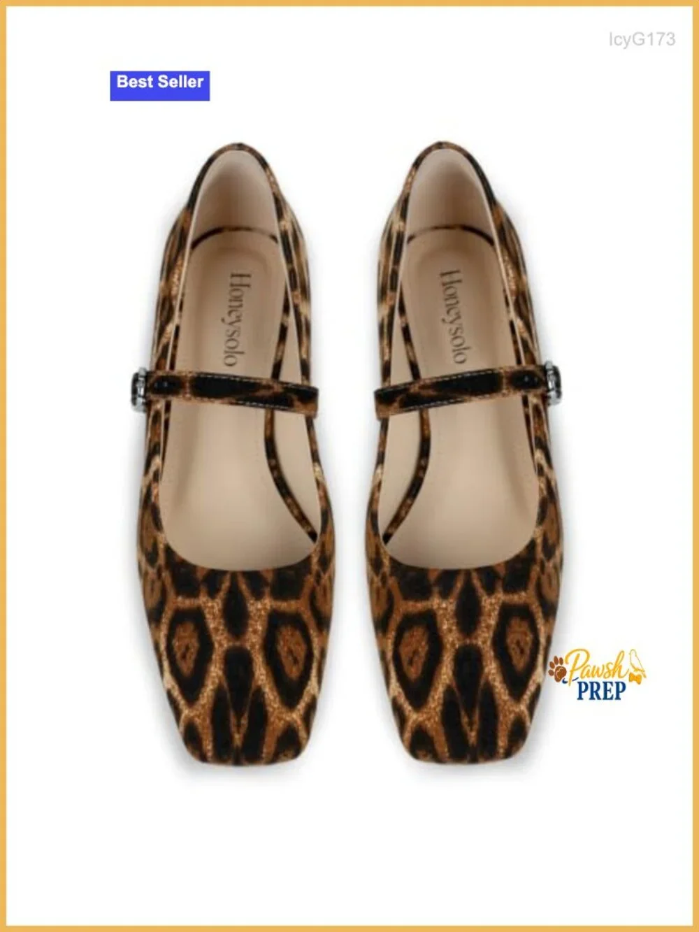 Leopard Print Square Toe Mary Jane Flats Low Heel Dressy Ballet Flats